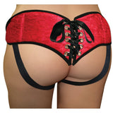 Plus Size Lace With Satin Corsette Adjustable Strap On in Red 