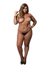 Fence Net Off The Shoulder Long Sleeved Bodystocking Plus Size